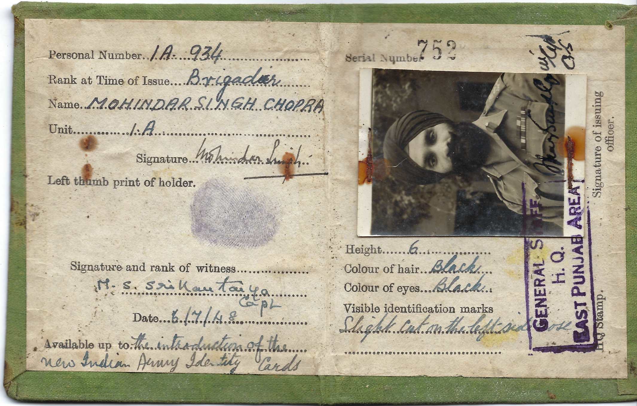 Maj Gen Mohindar Singh Chopra